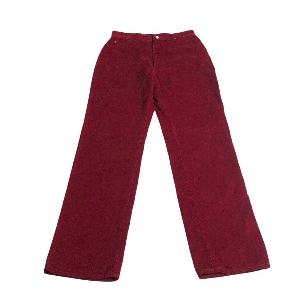 Vintage Mr Lee Jeans Womens 14 Red Corduroy High Rise Straight Leg Cords 70s 80s